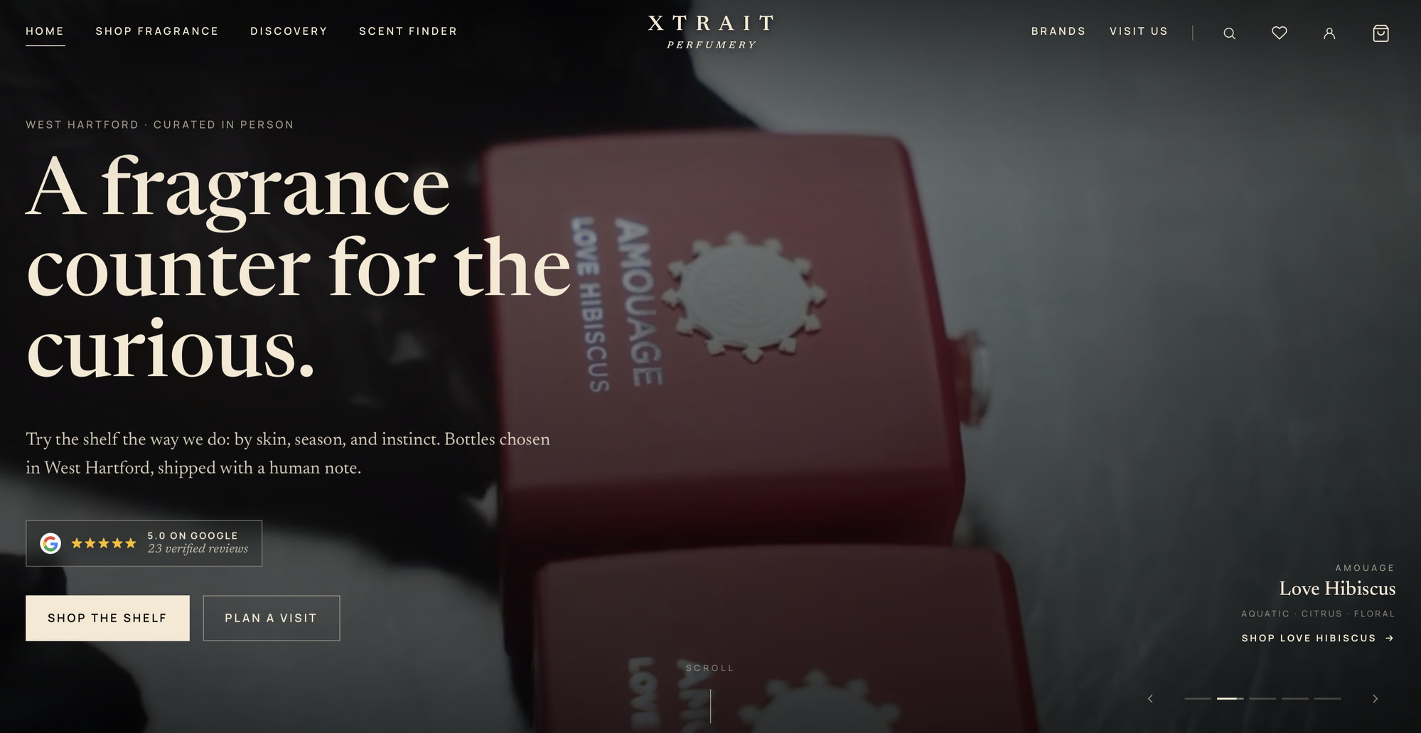Xtrait Perfumery website after the redesign — editorial, luxury storefront